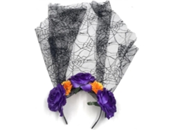 Diadema Larga De Encaje Para Mujer Con Flores, Ideal Para Halloween/día De Muertos.
