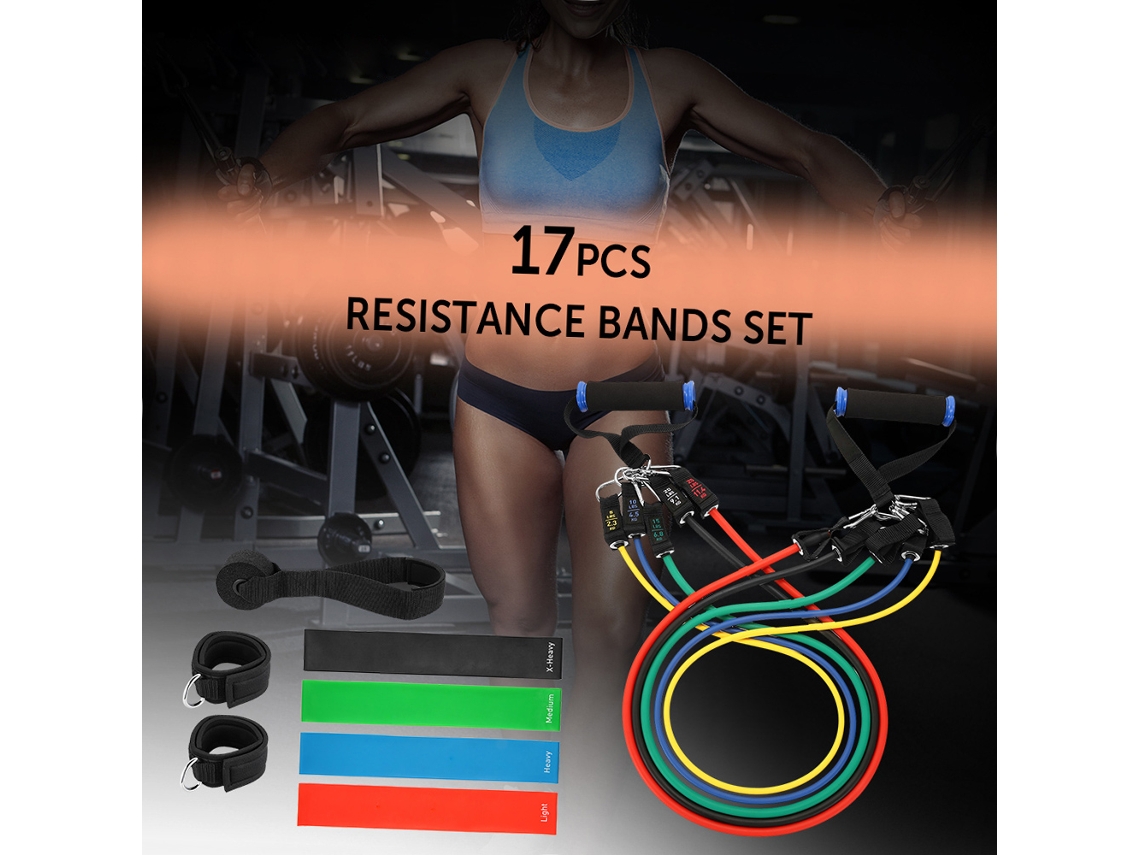 Juego De 17 Bandas De Resistencia Con Asas, Anclajes Y Bolsas Para Entrenamiento Físico, Rehabilitación En Casa Y Viajes.