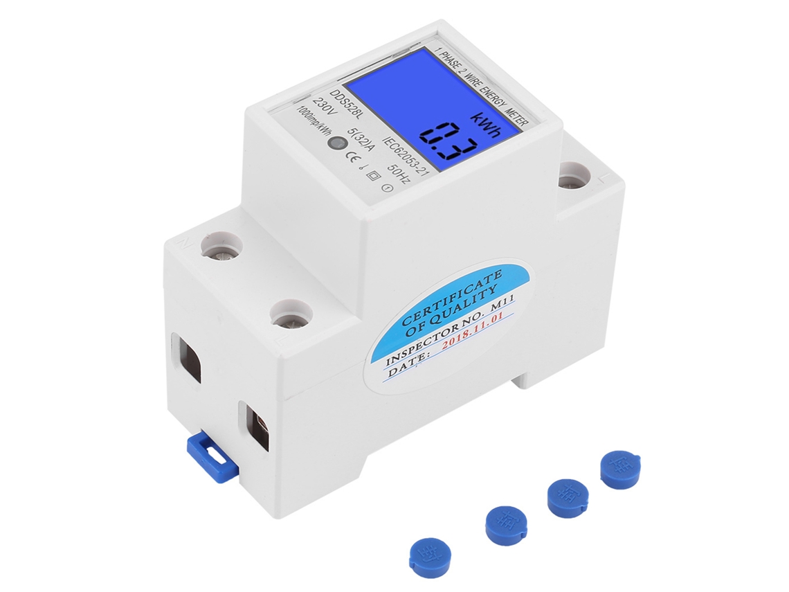 Medidor De Energía Digital Monofásico 5-32a 230v Lcd Con Retroiluminación Para Carril Din Kwh Watt