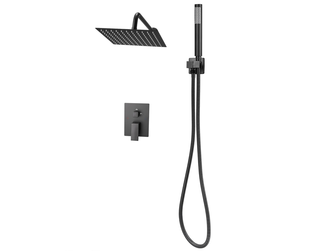 Juego de ducha de cabezal cuadrado Succebuy de 10" en negro mate