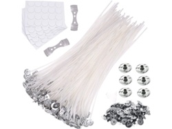 100 Mechas De Cera De Algodón Natural 8 Pulgadas Con 100 Bases Metálicas 5 Pegatinas 2 Portamechas Para Fabricar Velas Diy