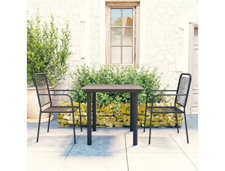 Conjunto 3 de comedor de jardín de VIDAXL vidrio y acero negro