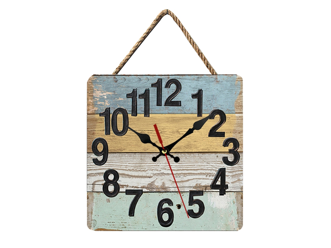 KOFIHETY Reloj de pared cuadrado estilo retro y pastoral para casa, cocina, salón o oficina