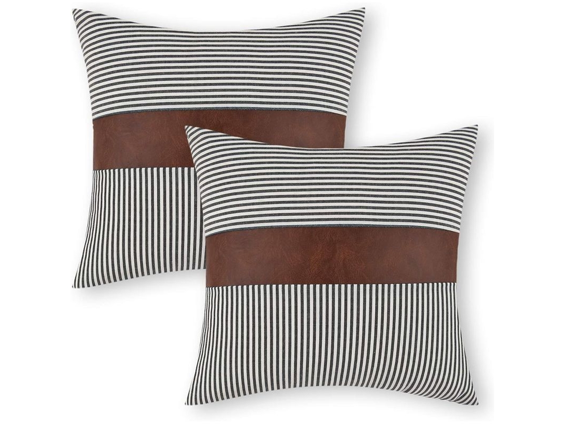 2026-40549-fundas De Almohadas Decorativas De Granja, 2 Unidades, Rayas, Cuero Falso, 45x45cm, Para Sofá, Hogar Moderno Boho