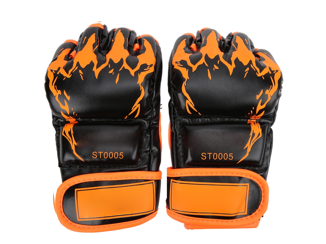 Guantes De Mma Sin Dedos De Cuero Sintético Para Boxeo, Sanda, Boxeo Con Pelota, Color Naranja, Garra Negra