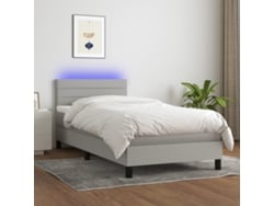 Cama box spring colchón y luces LED tela gris claro 90x190 cm