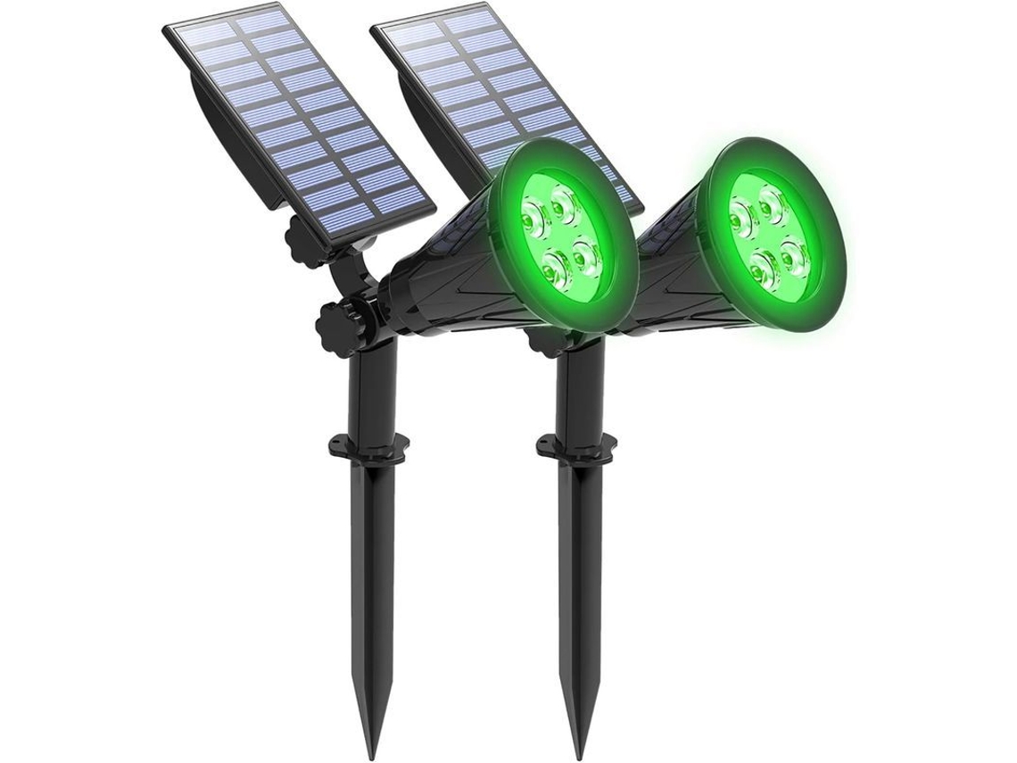 2026-luzes Solares Exteriores Verdes, 4 Leds Impermeáveis Ip65, 2 Peças, 200 Lúmens, 2 Modos, Ajustáveis 270°