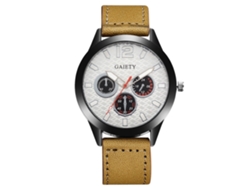 Reloj analógico de cuarzo con pulsera, esfera redonda y correa PU Gaiety (beige)