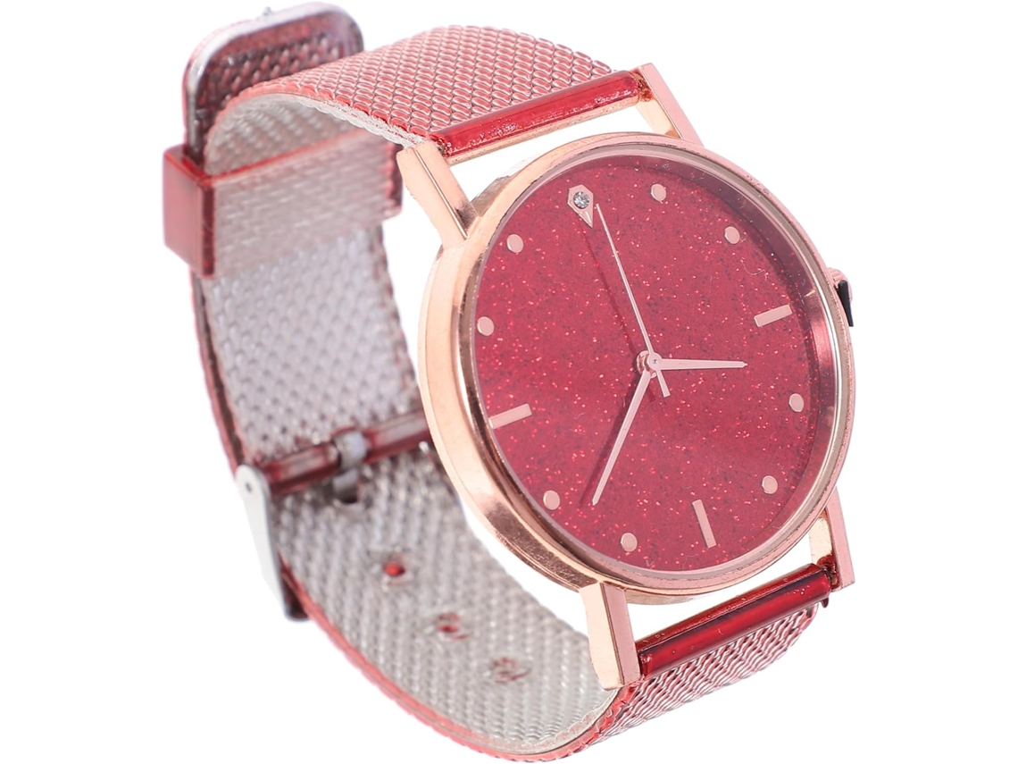 Reloj Pulsera Mujer Casual Ajustable Correa Sintética Diseño Estrellas Diario Oficina Piel Roja Uso