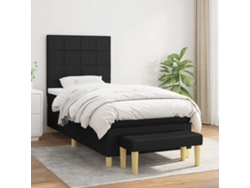 Cama Box Spring Con Colchón Tela Negro 90x200 Cm