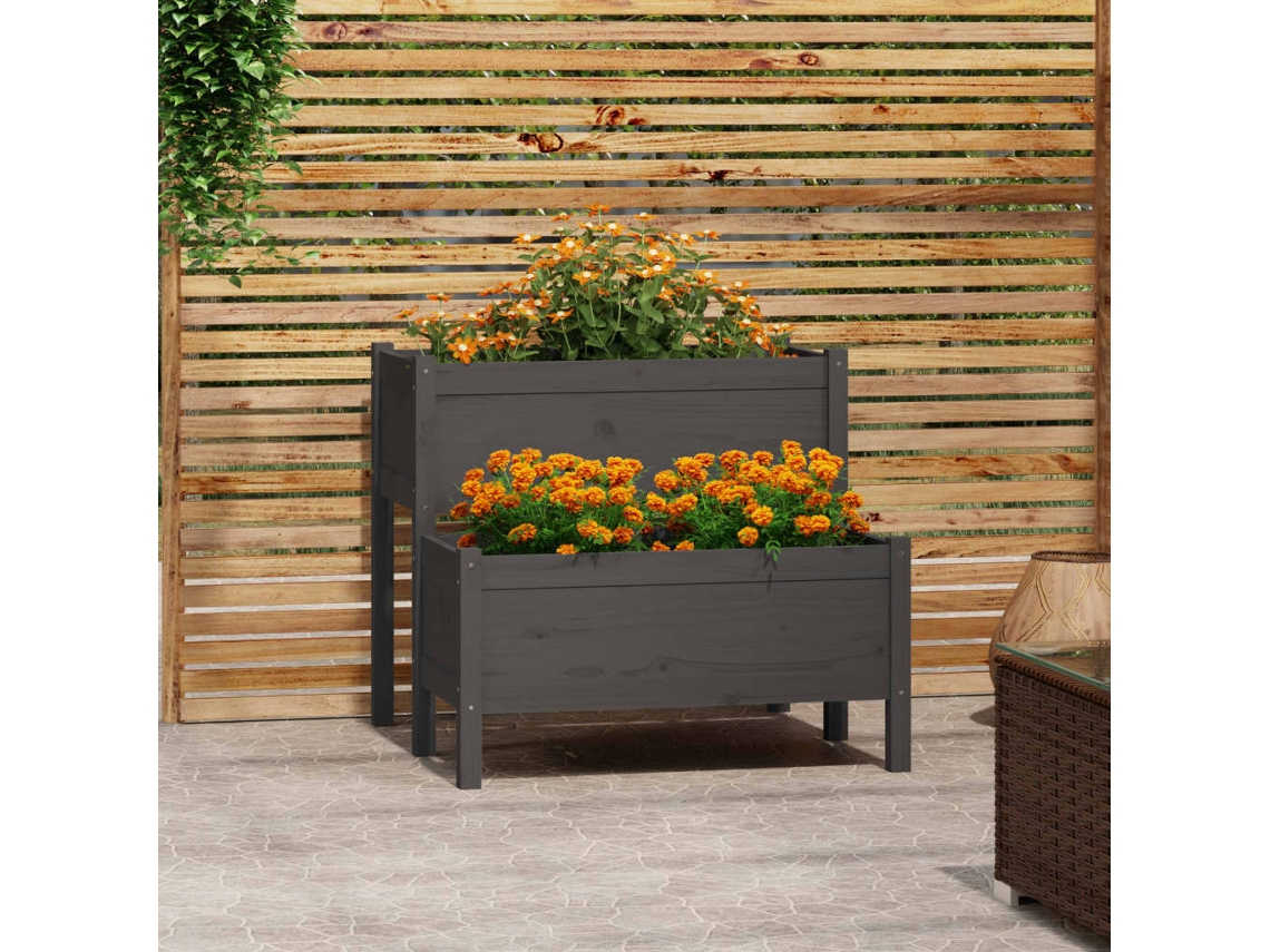 Macetero/Jardinera 84,5X84X75 cm Madera de Pino Macizo Gris