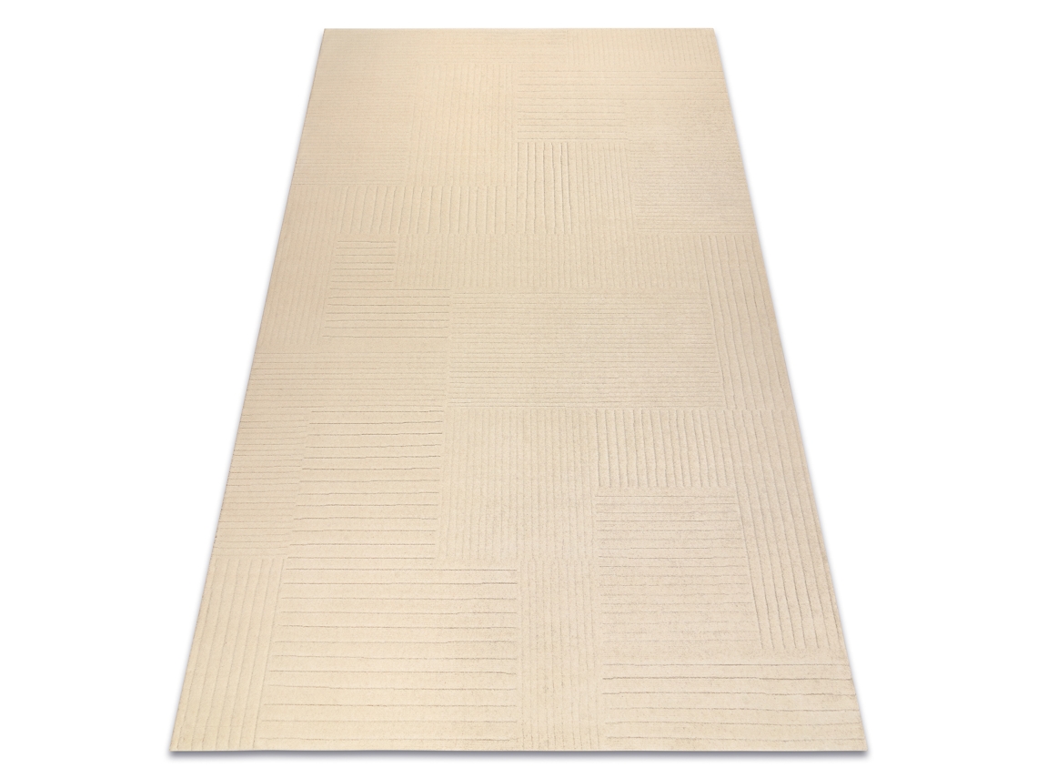 Alfombra De Lana Textura 488.10.la100 Osta - Pauta, Marco Geométrico Estructural Crema