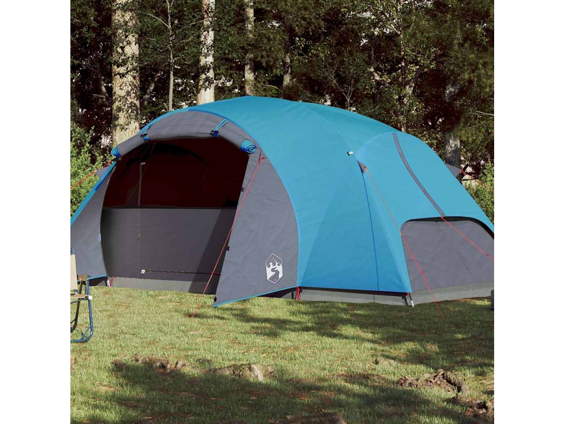 Tienda de campaña familiar con ventilación cruzada, para 8 personas, impermeable, azul.