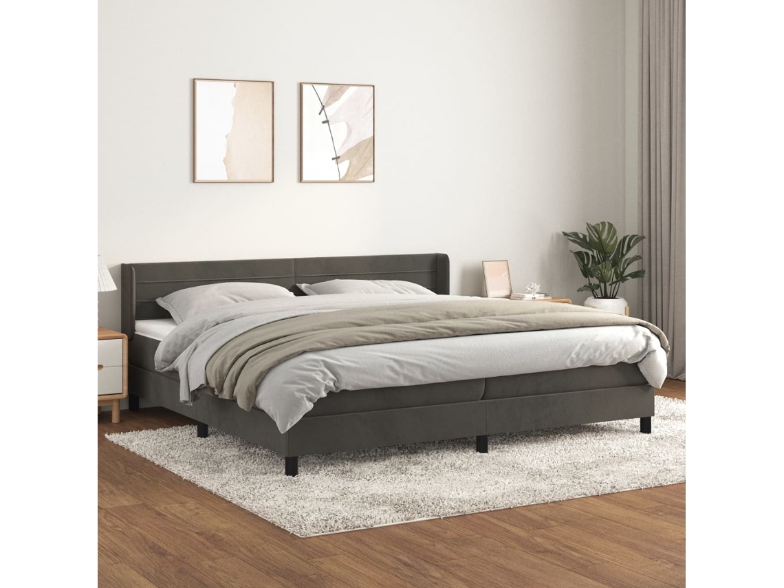 Cama box spring con colchón terciopelo gris oscuro 200x200 cm