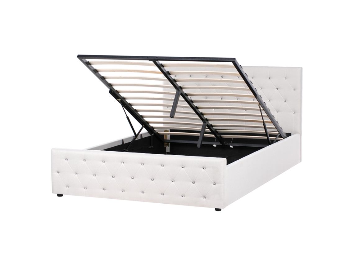 Cama con almacenaje Beliani Amiens de poliéster beige (171 x 217 x 109 cm)