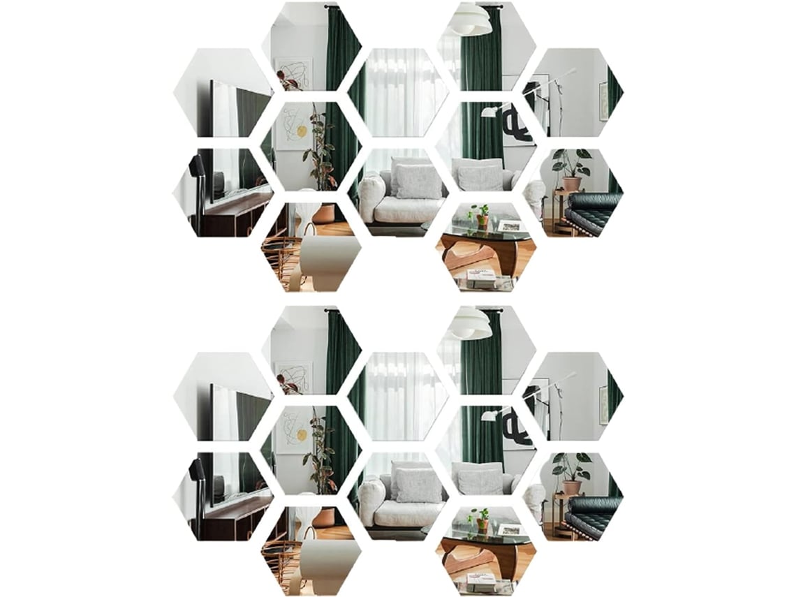 24 piezas acrílico hexágono espejo pared pegatina autoadhesivo espejo  autoadhesivo espejo de pared para el hogar sala de estar dormitorio  decoración