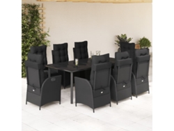 Juego de comedor de jardín de 9 piezas con cojines, mimbre sintético negro, DKD Home Decor
