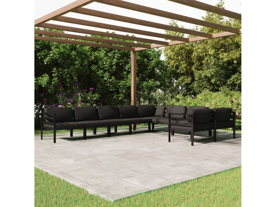 Conjunto de jardín DKD Home Decor de 9 piezas con cojines de aluminio antracita