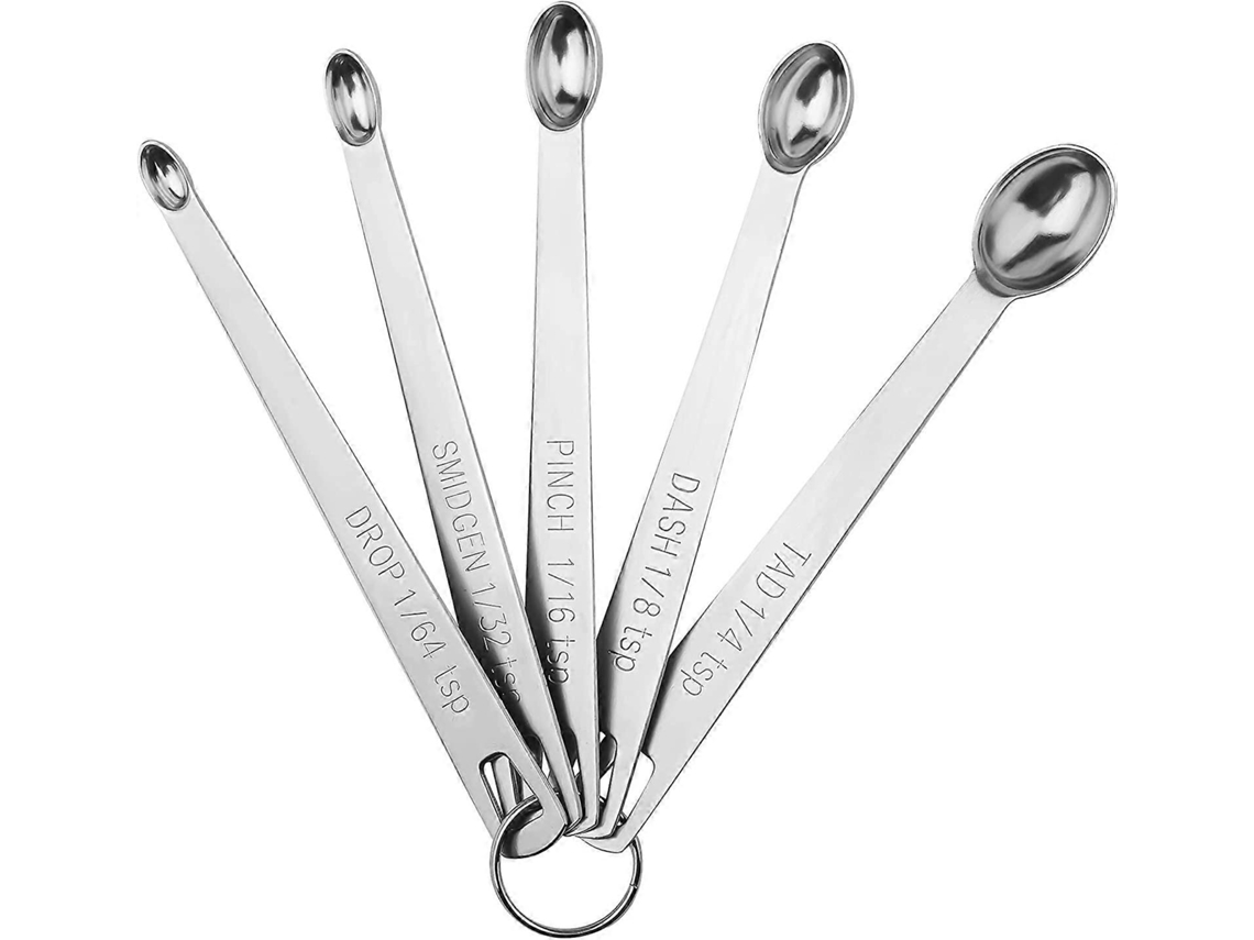 5 Cucharas De Medida Mini Con Anillo 1/64 1/32 1/16 1/8 1/4 Cucharaditas Acero Inoxidable Marcas Grabadas