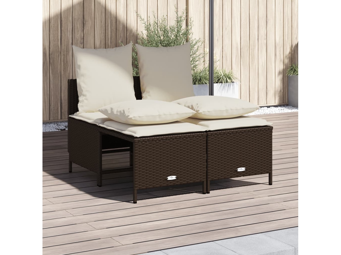 Conjunto de sofás de jardín con cojines de mimbre marrón, Dkd Home Decor