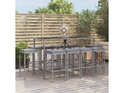 11 Pcs Conjunto De Bar P/ Jardim C/ Almofadões Vime Pe Cinza Dkd Home Decor