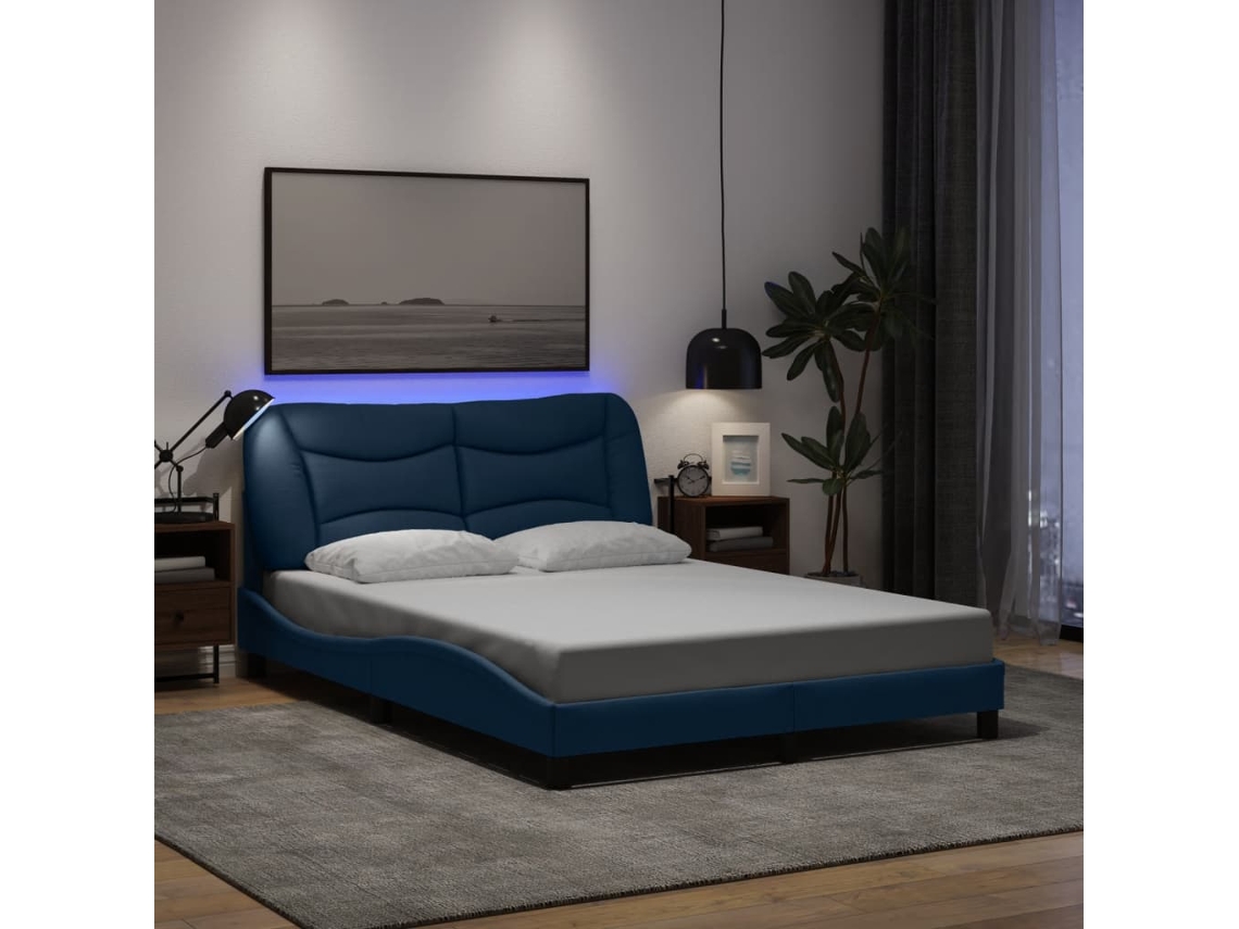 Con Led Sin Colchón Tela Azul 140x190 Cm