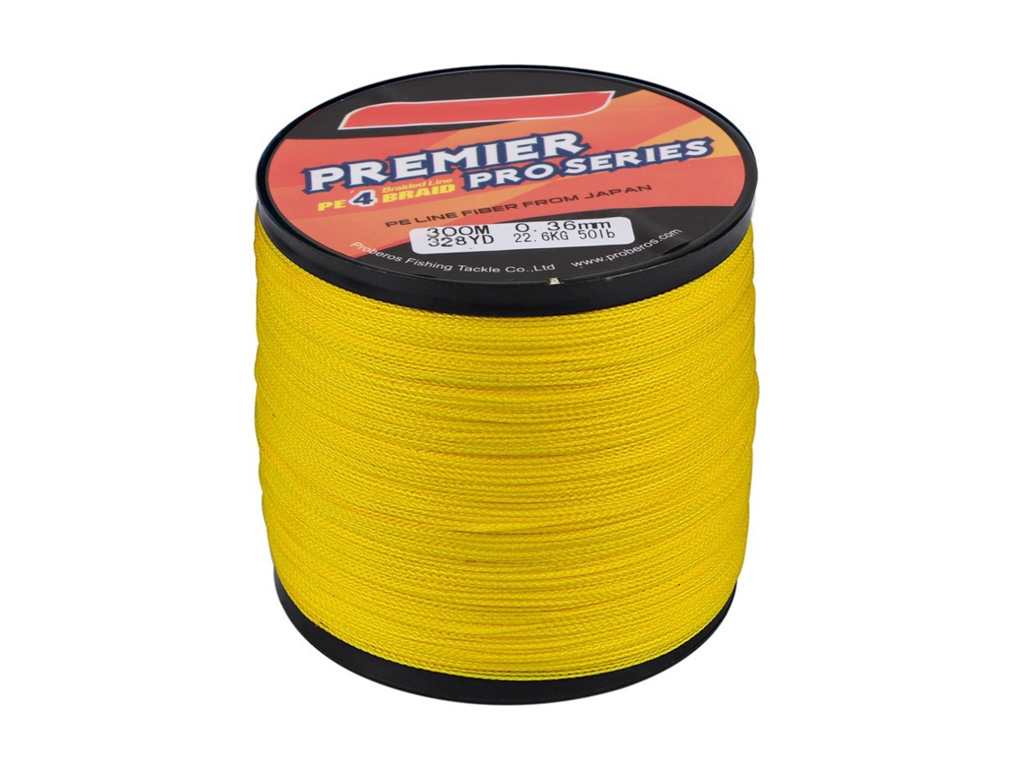 Hilo De Pesca Trenzado De Pe De 4 Hebras, 50 Lb, Resistente A La Abrasión, 300 M, Amarillo, Para Agua Dulce Y Salada.