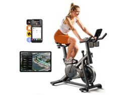 Bicicleta estática MERACH, Bluetooth/APP, monitor LED, volante de inercia de 6 kg, portavasos doble, ergonomía premium, soporte para tablet (tablet no incluida)