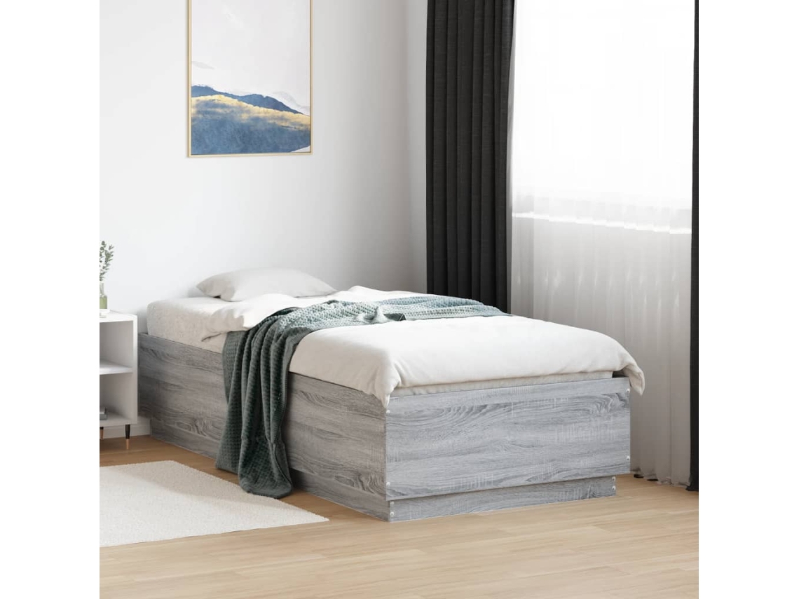 Estructura Cama Con Luces Led Madera Gris Sonoma 75x190 Cm