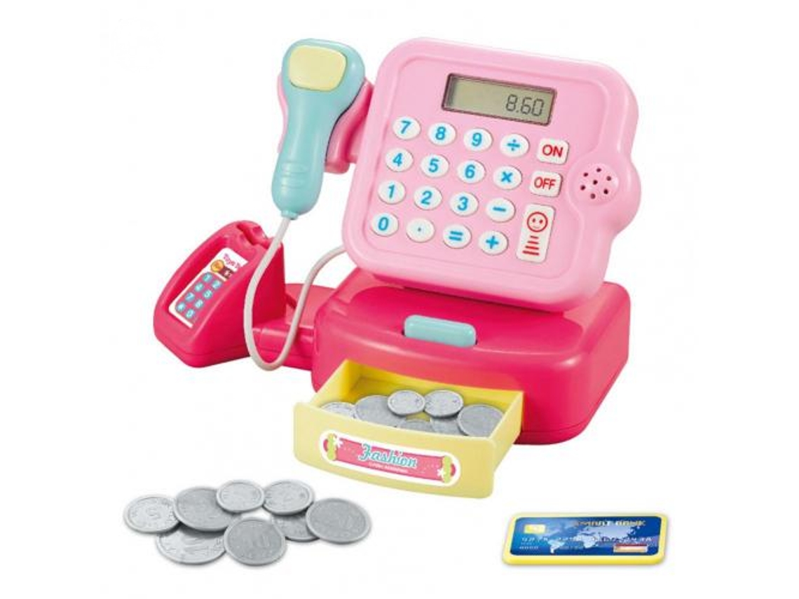(rosa) Caja Registradora Calculadora Para Niños, Juguete De Simulación Con Luces, Efectos De Sonido Y Monedas