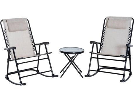 Outsunny Set De muebles mesa redonda ø46x49 cm y 2 sillas mecedoras 68x90x106 plegables con bloqueo para exterior patio 3 46x49