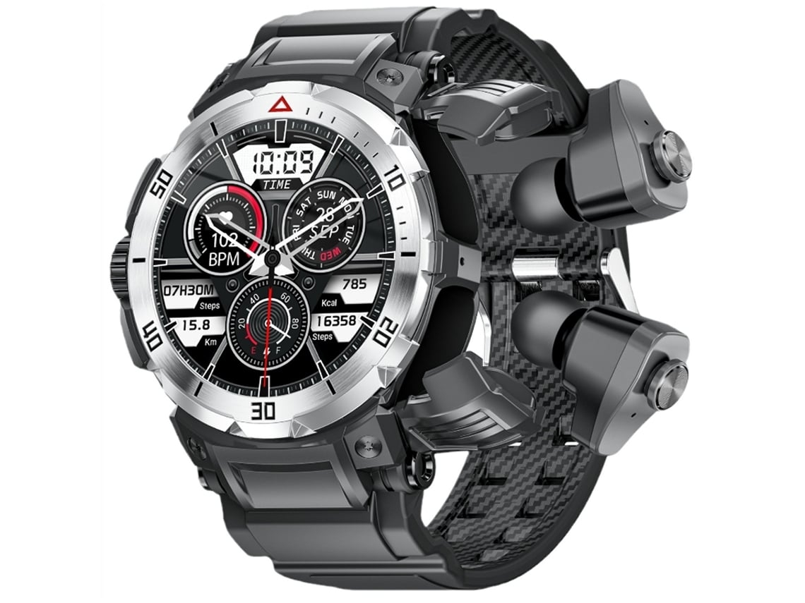 Reloj inteligente militar con auriculares para hombre, resistente reloj táctico de fitness con pantalla táctil redonda HD de 1,46"