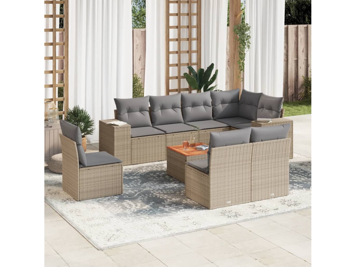 Conjunto de 9 sofás de jardín con cojines de mimbre beige de Dkd Home Decor
