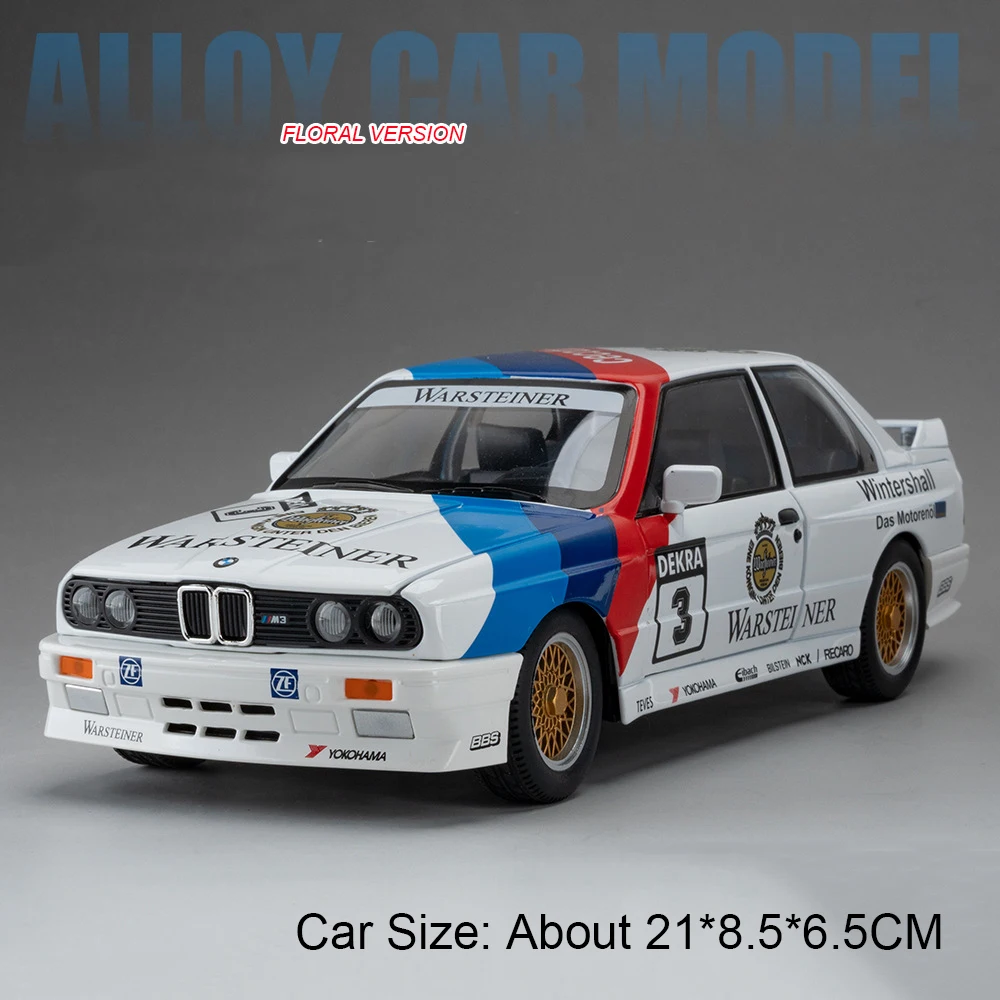 (m3 Blanco) Escala 1:24 - Modelo de coche deportivo en miniatura, con efectos de sonido y luz, carrocería metálica.