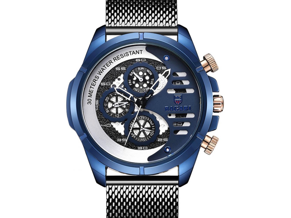 Reloj Hombre Bagari Luminoso Cuarzo Acero Inoxidable Resistente Al Agua 3atm