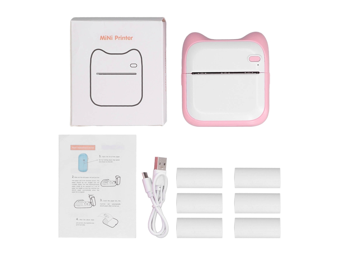 Impresora Térmica Mini Portátil Bluetooth Usb 203dpi 1000mah Para Fotos Y Pegatinas Rosa