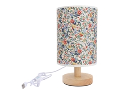 2026-lámpara De Mesa De Tela Y Madera Con Patrón Floral, 3 Temperaturas De Color, Regulable Sin Escala Y Usb