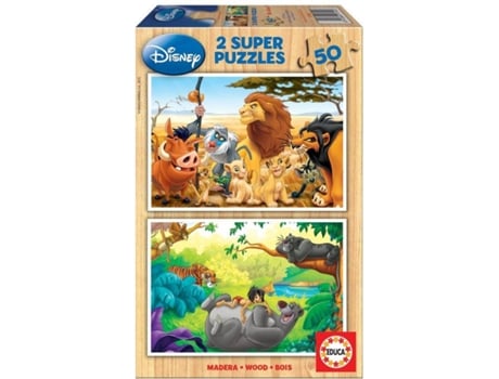 Puzzle EDUCA 2x Super Puzzle de Madera 50 Disney Animales (Edad Mínima: 3 Años - 50 Piezas)