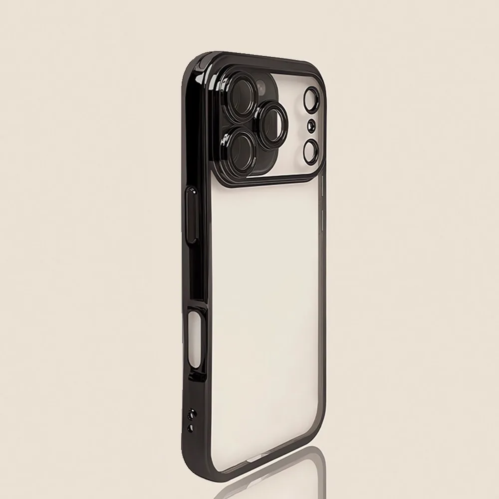 (iphone 13 Pro Max Negro) Funda Transparente Galvanizada Para Iphone Con Protector De Lente De Cámara