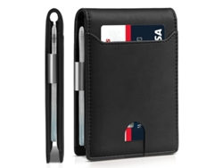 Tarjetero para hombre con protección RFID, diseño delgado y minimalista, y clip para billetes - Negro Panoona