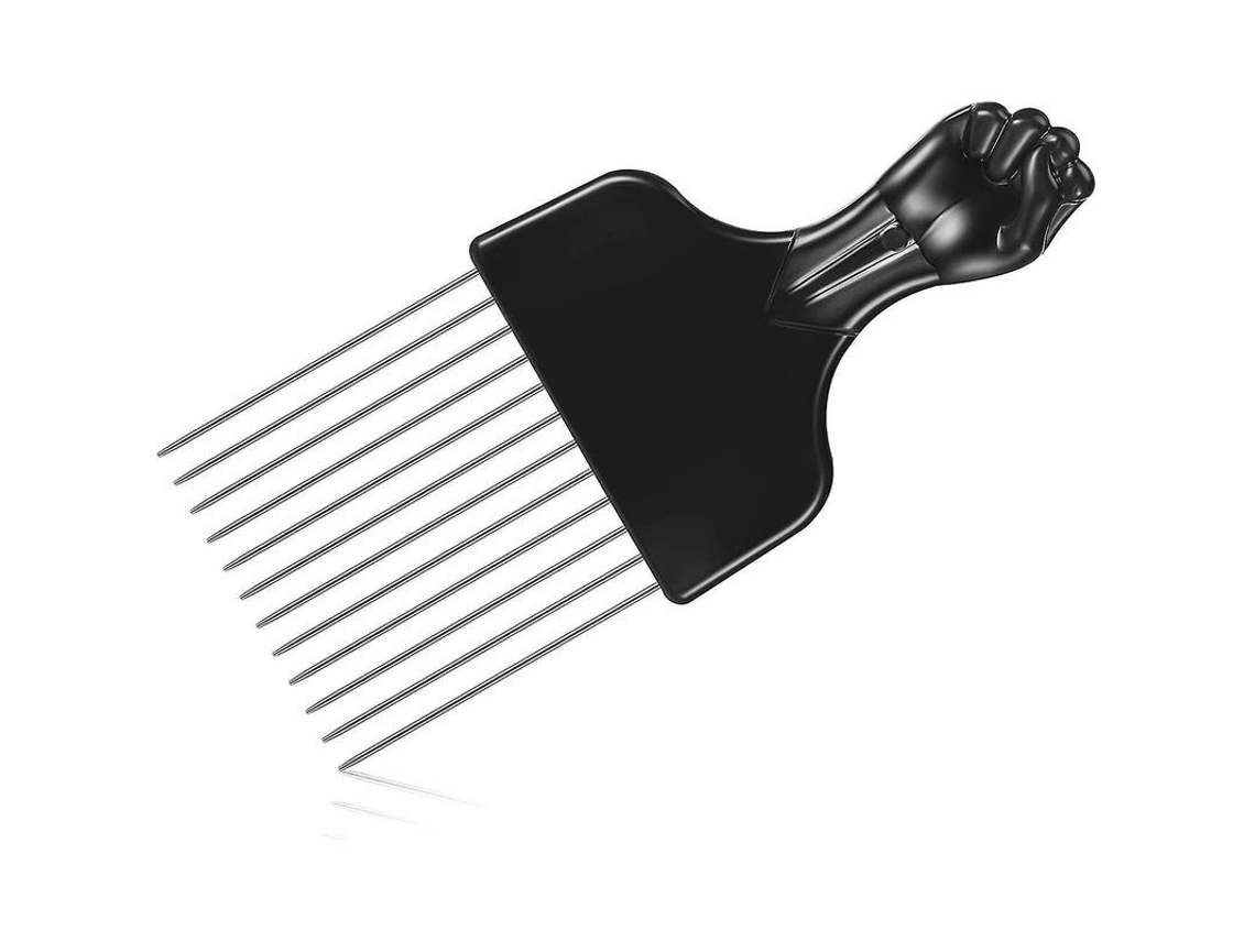 Peine Afro De Metal Y Plástico Con Dientes Anchos Para Cabello Rizado, Trenzas Y Pelucas, En Color Negro.