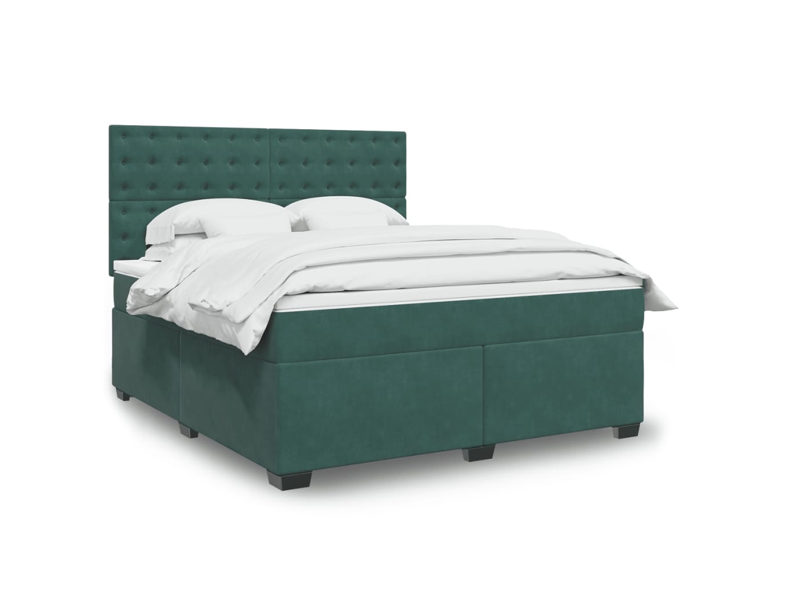 Cama Box Spring Con Colchón Terciopelo Verde Oscuro 180x200 Cm