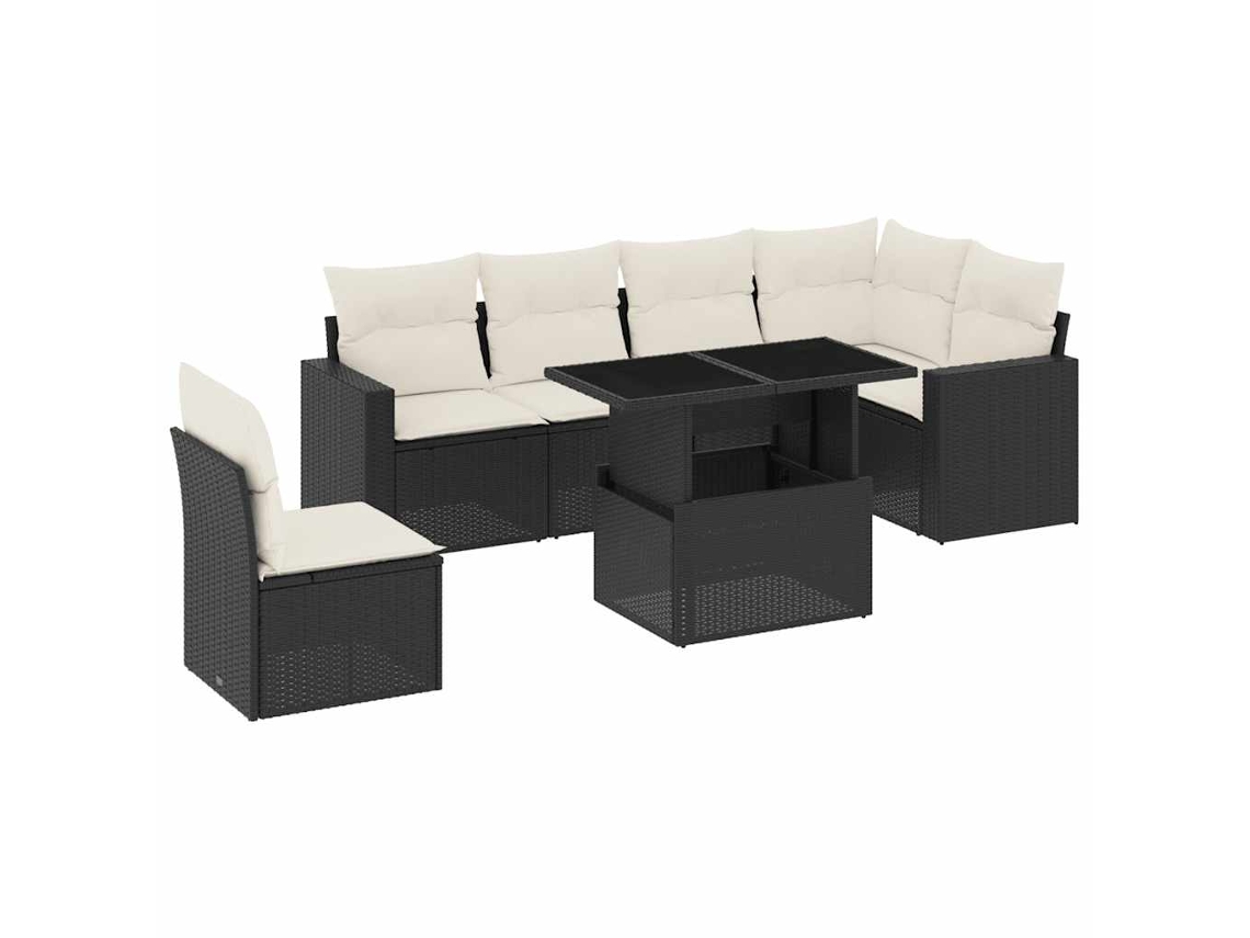 Conjunto de 7 sofás de jardín con cojines, mimbre, negro, MAISON EXCLUSIVE (7 piezas)