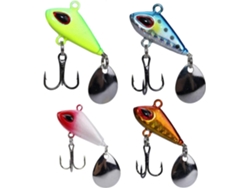 Juego de 4 señuelos de pesca giratorios con anzuelos triples, lentejuelas y señuelos artificiales vibratorios.