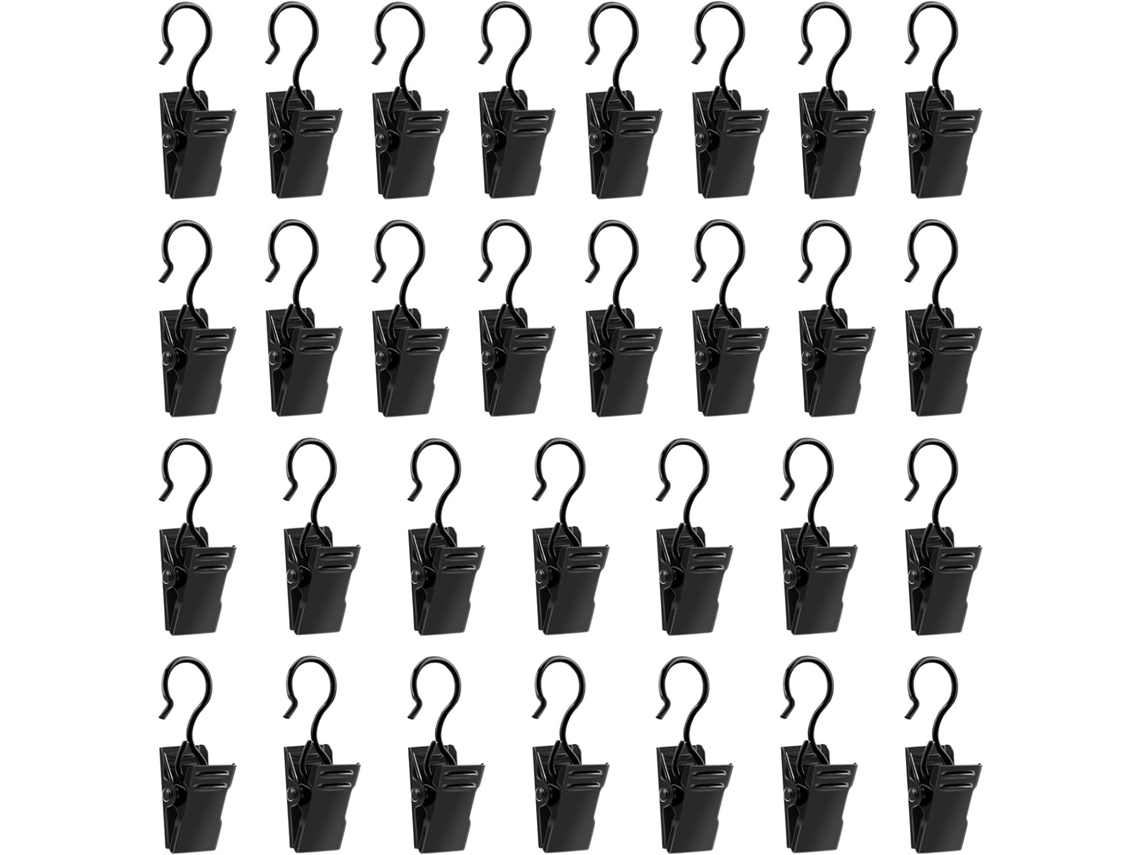 Juego de 30 ganchos y clips para cortinas de acero inoxidable negro, multiusos para decoración del hogar, baño, fotos y juguetes.