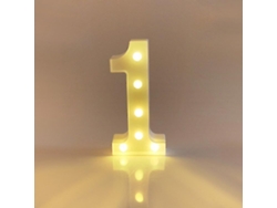 Rebe-números Led Iluminados 22cm Blancos 0-9 Para Bodas Cumpleaños Fiesta Con Baterías Número 1