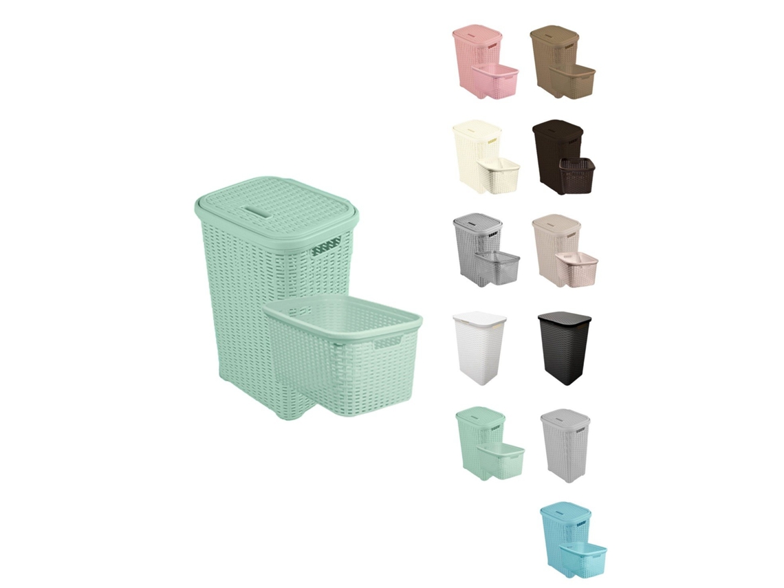 Cesto Ropa Sucia Pongotodo Con Tapa Y Asas | Cesta Colada Plástico Ratán | Cubo Ropa Sucia Ventilado | Baño Dormitorio | 38l/60l Verde Agua Set