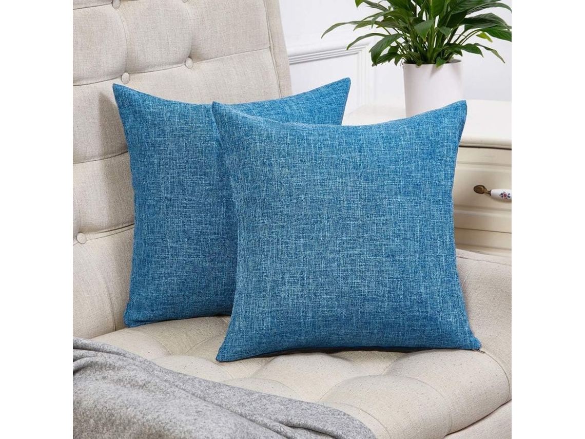 Rebe-2 Fundas De Almohada Azules Rusticas De Lino Decorativas Cuadradas 18x18 Pulgadas Para Sofa