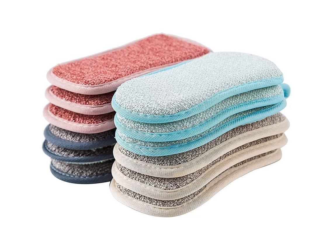 2026-esponjas De Cocina Linjou, 12 Esponjas Grandes, Doble Cara Microfibra No Raspa Para Platos Y Ollas
