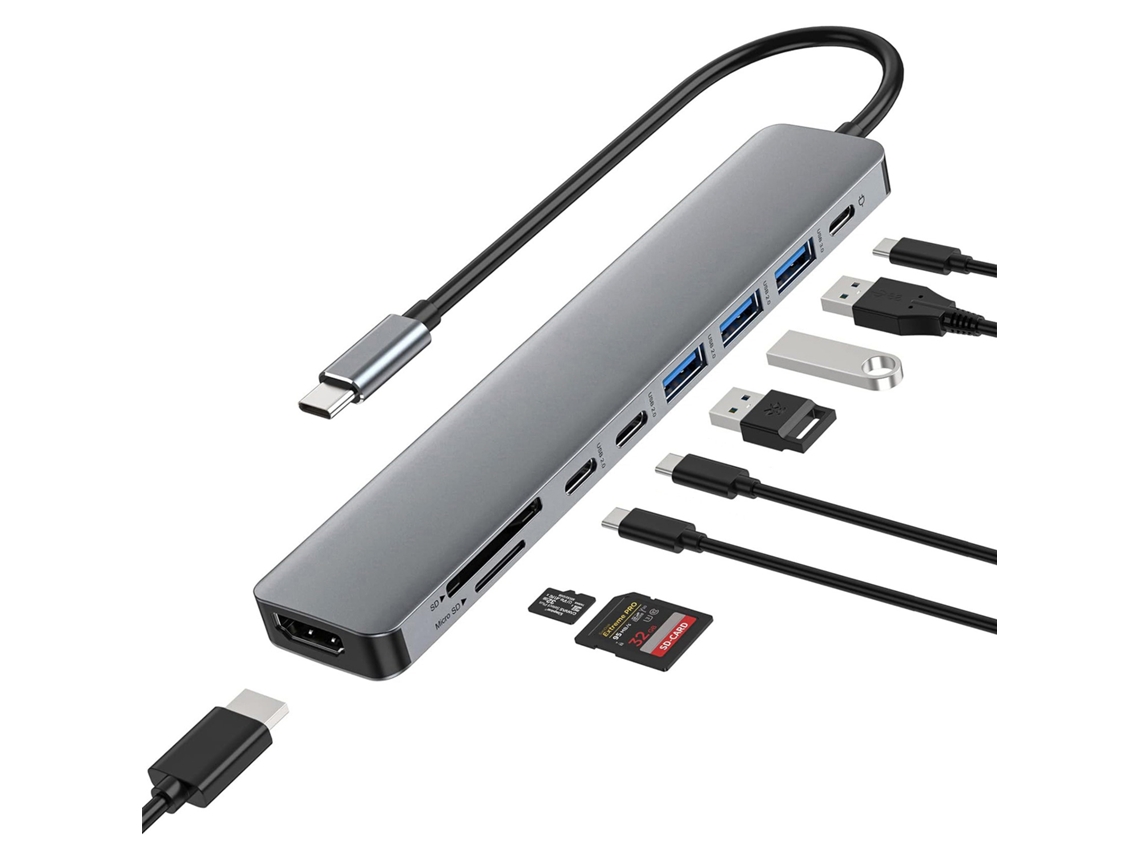 Concentrador USB-C 9 en 1, adaptador USB-C multipuerto, compatible con MacBooks, portátiles, tabletas y otros dispositivos. Cissiea22